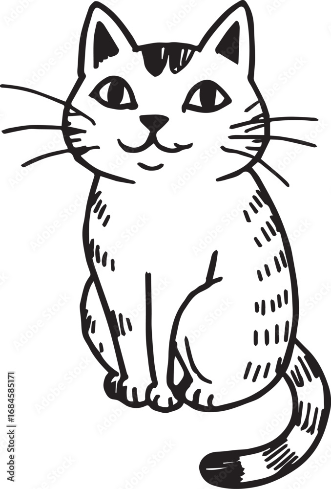 Obraz premium Cat Doodle Black and White Illustration Vector Image Cute Kitten Sketch Line Art Drawing Silhouette