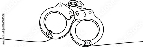 Minimalist Handcuffs Line Art Drawing, Police Justice Crime Illustration.