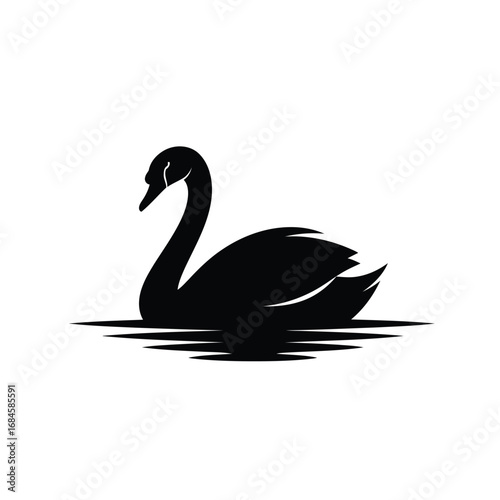 Elegant Black Swan Silhouette on Water, Nature Inspired Design