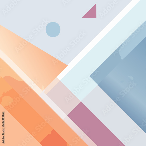 Abstract vector background with layered watercolor brush strokes blended with geometric triangles and circles in pastel palette