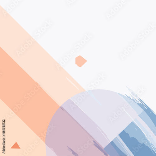 Abstract vector background with layered watercolor brush strokes blended with geometric triangles and circles in pastel palette