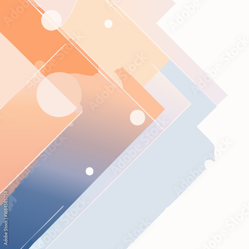 Abstract vector background with layered watercolor brush strokes blended with geometric triangles and circles in pastel palette