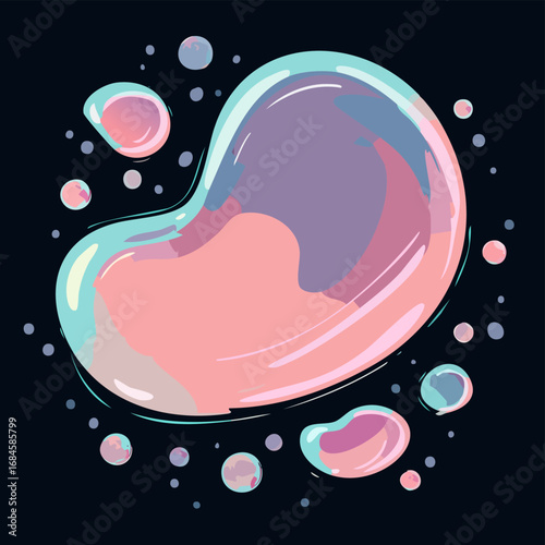 Abstract fluid gradient vector shapes in holographic peach lavender and teal on deep charcoal background