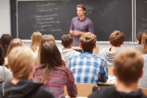 Teenage students attending a college lecture