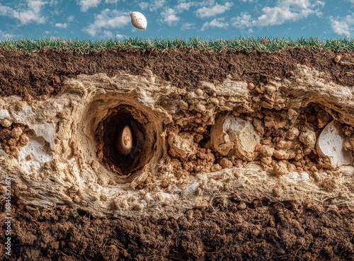 Cross-section earth, tunnel, seed, sky