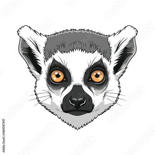 Ring-tailed Lemur Head Illustration Wildlife Art
