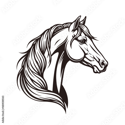 Elegant Horse Head Line Art Vintage Equestrian Illustration