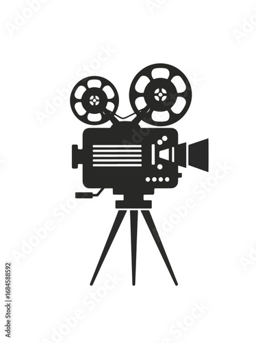 The iconic silhouette of a vintage motion picture camera on its tripod captures the timeless magic and nostalgic era of classic cinema.