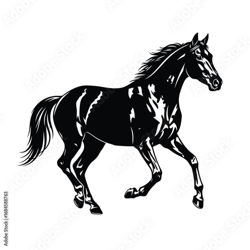 Elegant Running Horse Silhouette Powerful Equestrian Design on White Background