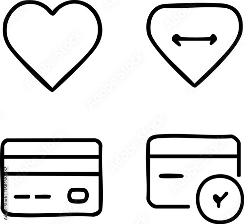 Love Compare and Payment Icons in Doodle Style.