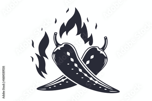 Spicy Two Intersecting Peppers Engulfed in Bold Flames and Isolated Design