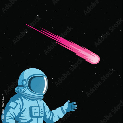 Astronaut Witnessing a Vibrant Pink Comet in Space