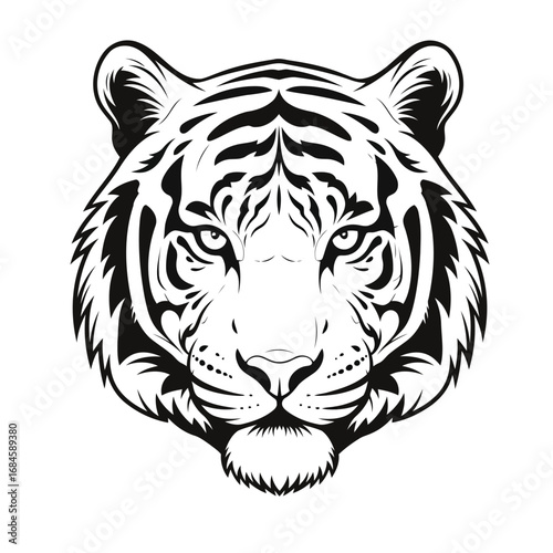 Majestic Tiger Portrait A Striking Black and White Illustration