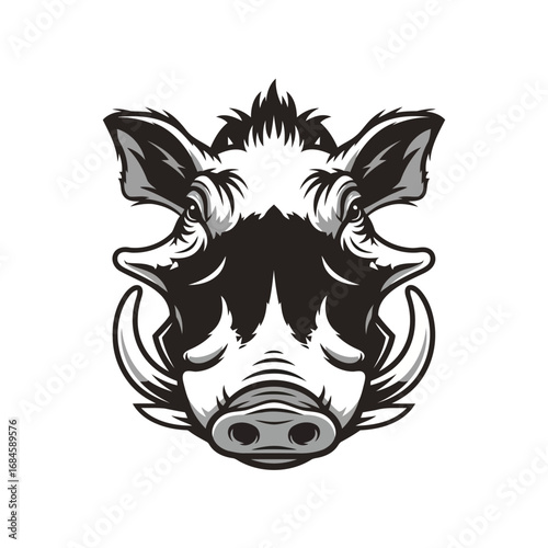 Vivid wild boar head illustration. Strong graphic emblem of untamed power and resilience.