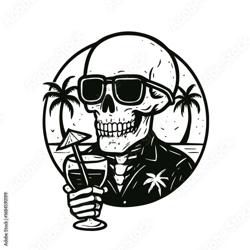 Summer vibe skull with beach illustration