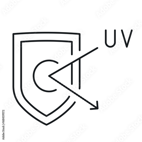 UV protection icon with a shield. It symbolizes the necessary sun protection measures during outdoor activities.