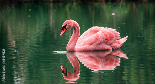Fototapeta Naklejka Na Ścianę i Meble -  Beautiful pink swan illustration, elegant bird artwork with soft pastel feathers, fantasy and decorative design, graceful animal concept, isolated or scenic background.