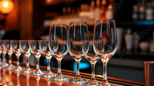 a lot of glasses on the bar