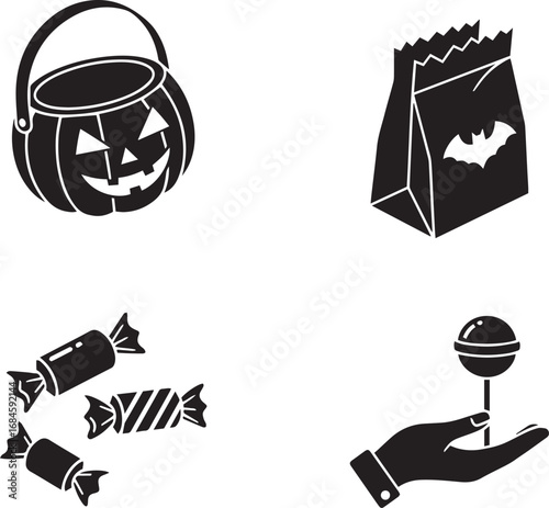 Haunted Field Icon – Scarecrow, Twisted Tree, Flying Bats for Spooky Halloween & Autumn Designs