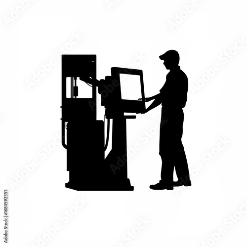 Operator silhouette checking cnc machine digital display