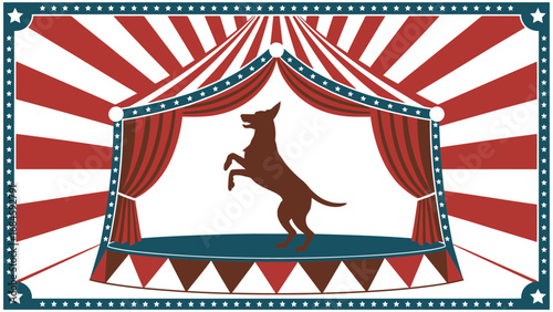 Circus dog performing on stage under tent illustration
