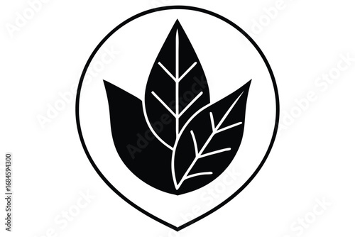 Three Leaves Design Encased in Round with White Background