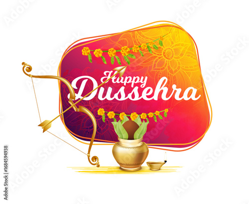 vector illustration. Indian holiday happy dussehra. translation from Marathi: Vijayadashami. design elements for decoration of posters, cards, flyers, covers and sales. Rama's victory over the demonic