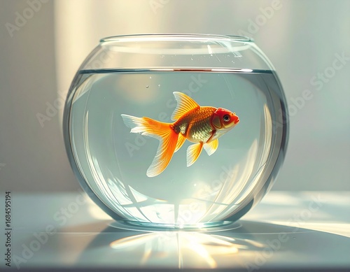 A goldfish swimming in a glass bowl