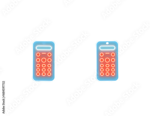 Neon Remote Controls Glowing Orange Buttons in Blue Frames