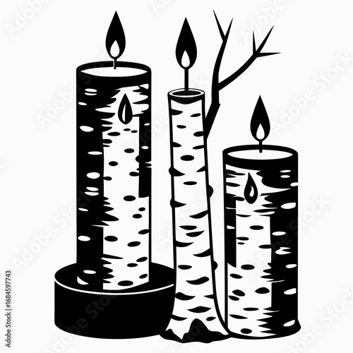 Rustic Birch Candle Holder Silhouette Vector Design Isolated on White