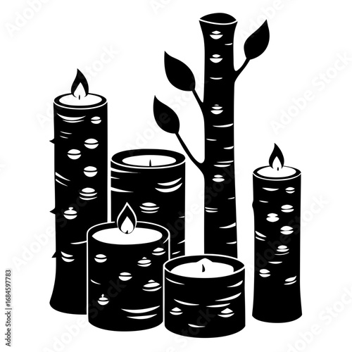 Rustic Birch Candle Holder Silhouette Vector Design Isolated on White