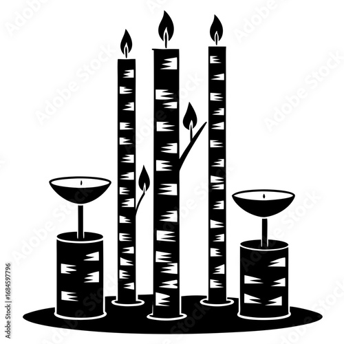 Rustic Birch Candle Holder Silhouette Vector Design Isolated on White