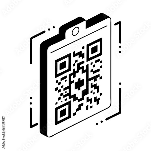 Isometric view of a digital qr code ticket on a device icon