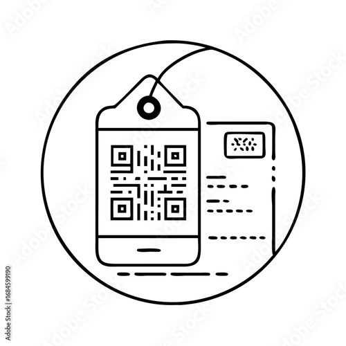 Line art icon of a smartphone with qr code and document icon