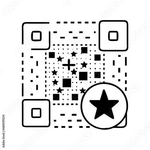 Qr code with a star symbol inside a circle icon