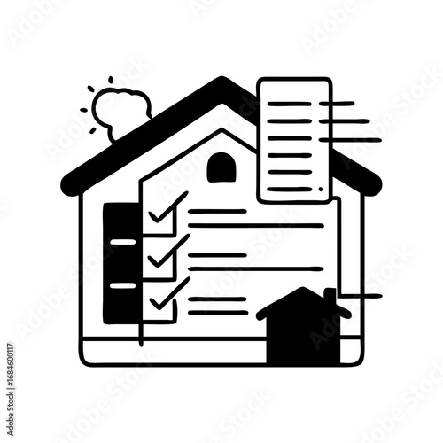 Home inspection checklist with clipboard and sun, representing property assessment and real estate icon