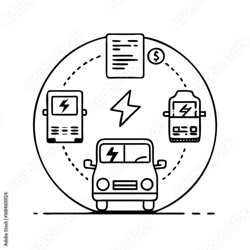 Electric car charging station with battery and bill icon