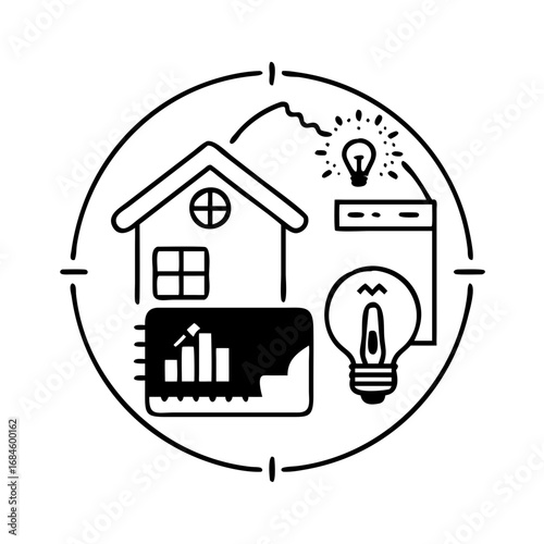 Smart home energy efficiency and data analysis concept icon