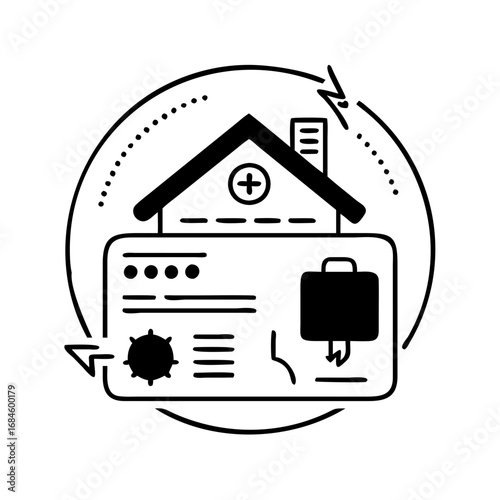 Conceptual icon representing home loan or mortgage application process with briefcase and house symbol icon