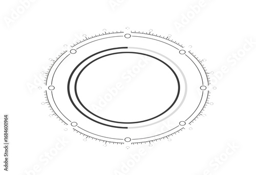 Futuristic HUD circular interface element for data visualization and technology concepts. Abstract sci-fi digital graphic on an isolated white background
