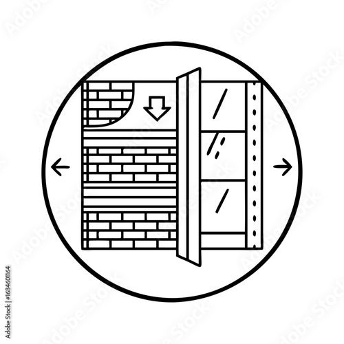 Crosssection of a house wall showing insulation layers and window installation for energy efficiency icon