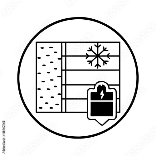 Insulated wall cross section with snowflake and lightning bolt symbols icon