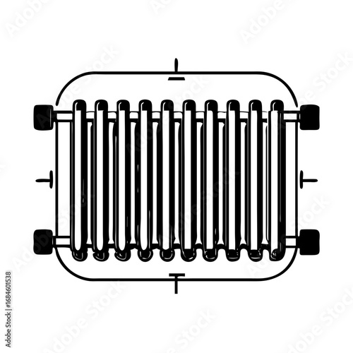 Top view of a radiator with steam icon