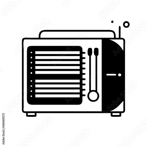 Retro radio with antenna and knobs, simple line art  icon