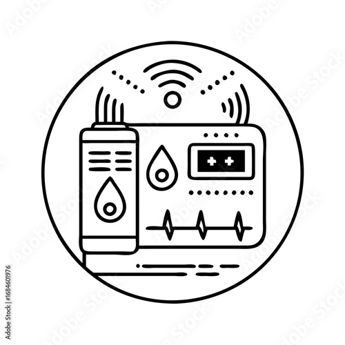 Outline icon of a smart water meter with wifi signal icon