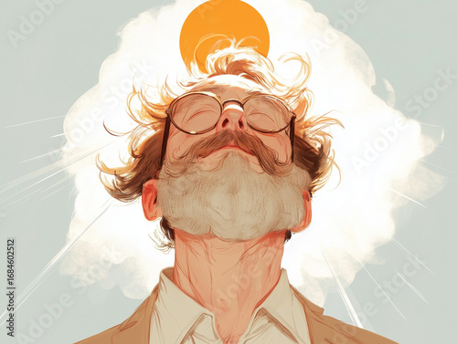 Illustration of adult man with rising sun
