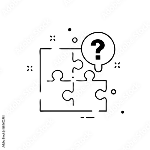 Puzzle pieces with a question mark, representing a complex problem or mystery icon