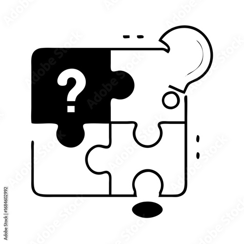 Puzzle pieces with a question mark, representing a complex problem or mystery icon