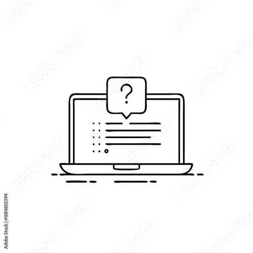 Laptop computer with a question mark in a speech bubble on screen icon