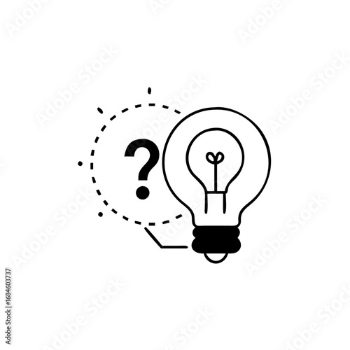 A light bulb with a question mark in a thought bubble, signifying a question or a creative idea icon